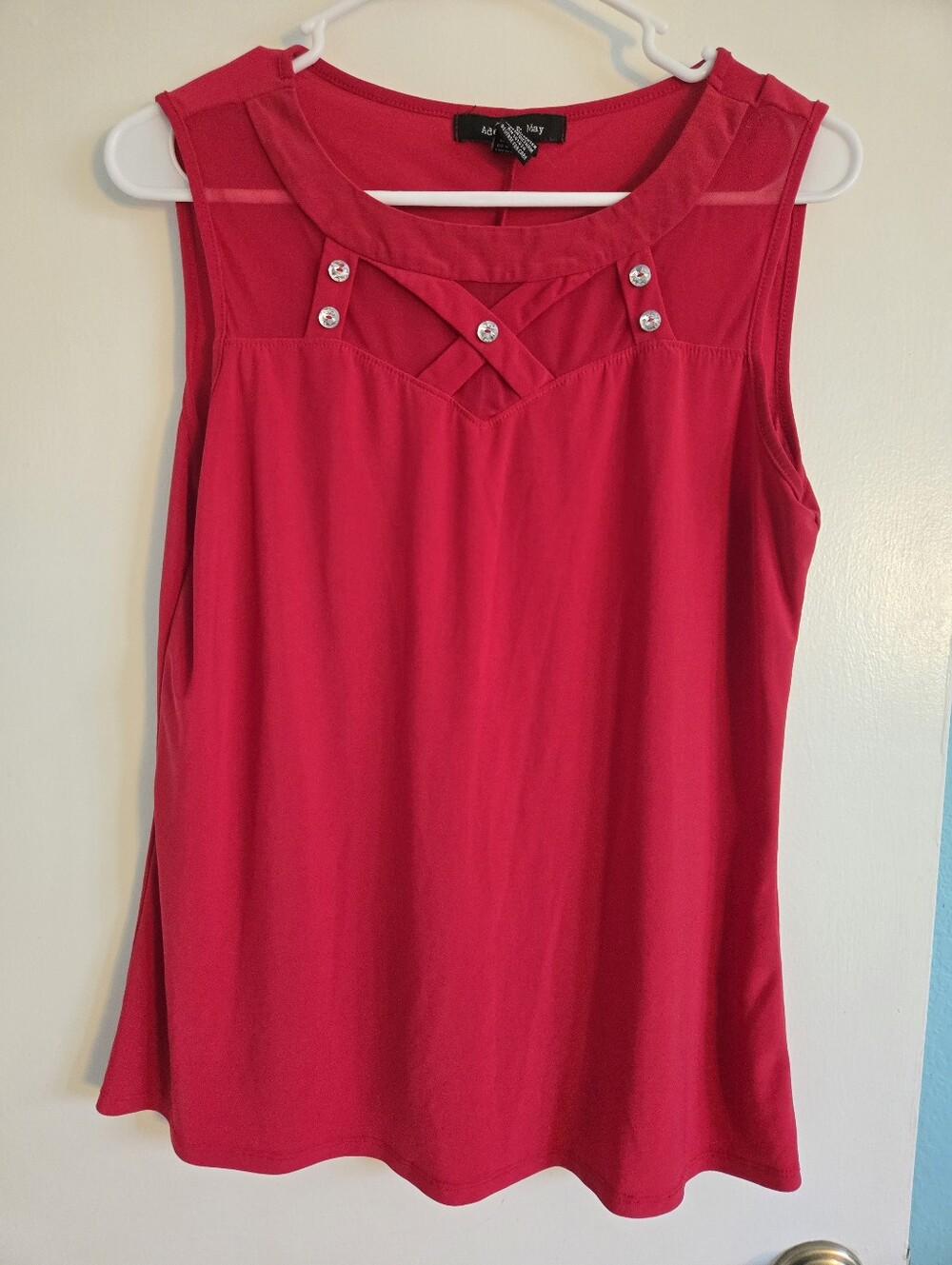 Adele & May Sleeveless Red Jewel-Detail Tank Size Medium